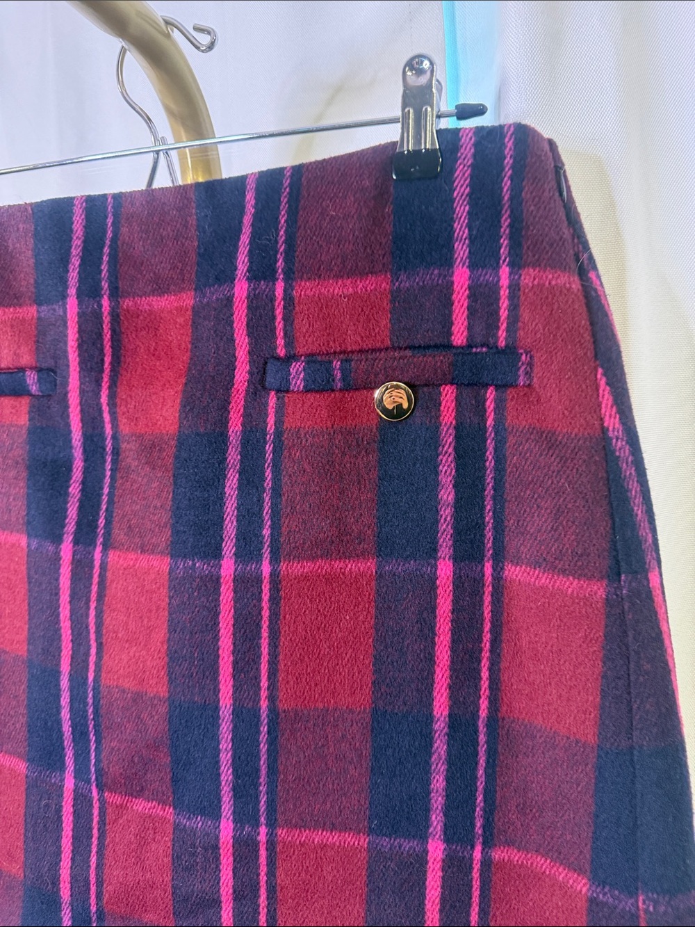 LOFT 6 Plaid Mini Skirt in Burgundy and Navy -womens Sheath School Girl - Picture 3 of 6